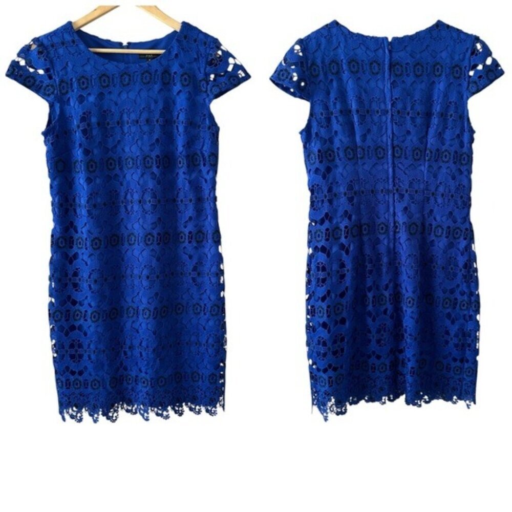 R&K Originals Cobalt Blue Lace Cap Sleeve Knee Length Dress Size 10 NWT